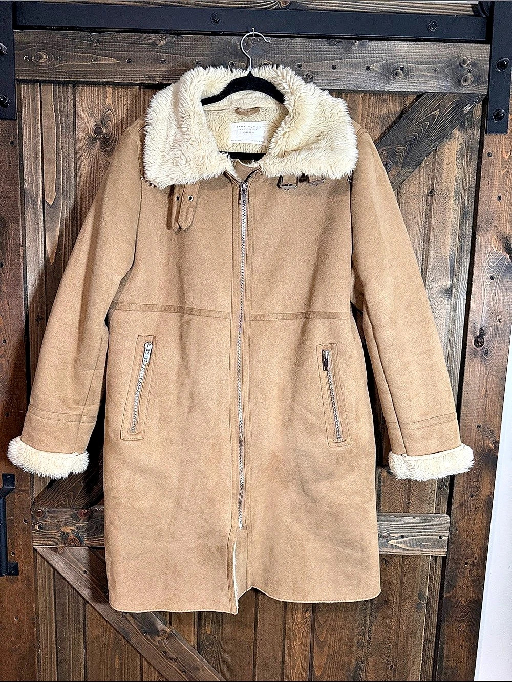 Zara Faux Shearling Coat Brown & Cream XL